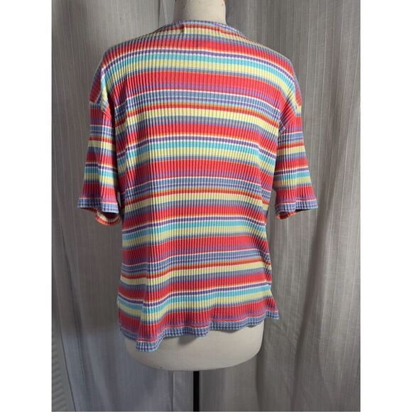 Y2k Pastel Striped Textured T-Shirt - Size L - Picture 4 of 5